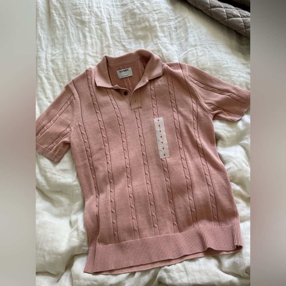 NWT Old Navy Pink Short Sleeve Polo Sweater 100% Cotton Men's